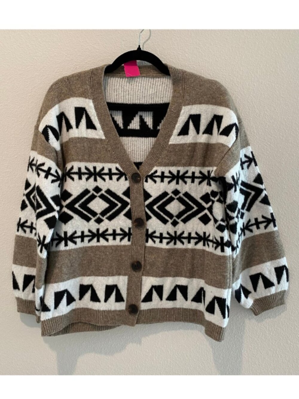 Women Aztec Print Cardigan Sweater Large Geometric Southwestern Button Front